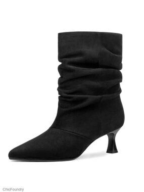 Faux Suede Slouchy Ankle Boots Kitten Heel Pointed Toe